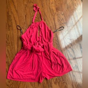 Bebe Halter Neck Low Back Pink Romper